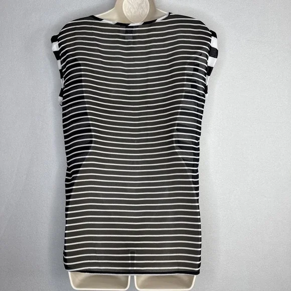 LOFT Ann Taylor Sheer Striped Sleeveless Top XS Black White Contrast - Picture 4 of 8